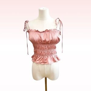 Nwt THE WESTSIDE Pink Satin Ruffle Blouse Shoulder Ties (Sz M)